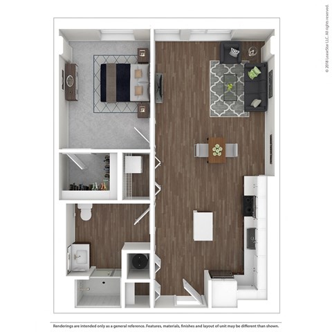 Floor plan for 1 bed, 1 bath, 773 sqft